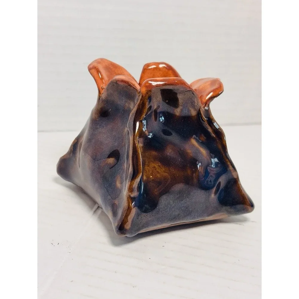 Vintage Evangeline Style Reactive Glaze Flower Petal‎ Pottery Vase Brown Orange